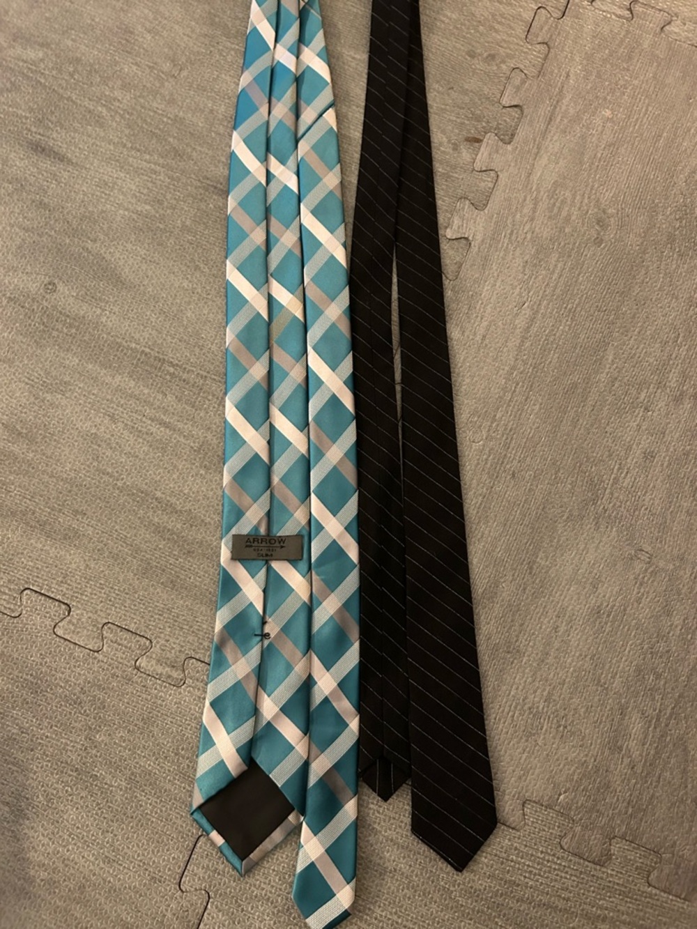 Arrow Teal and White Plaid Men's Tie & Black and white Tie. (Set of 2 ties)